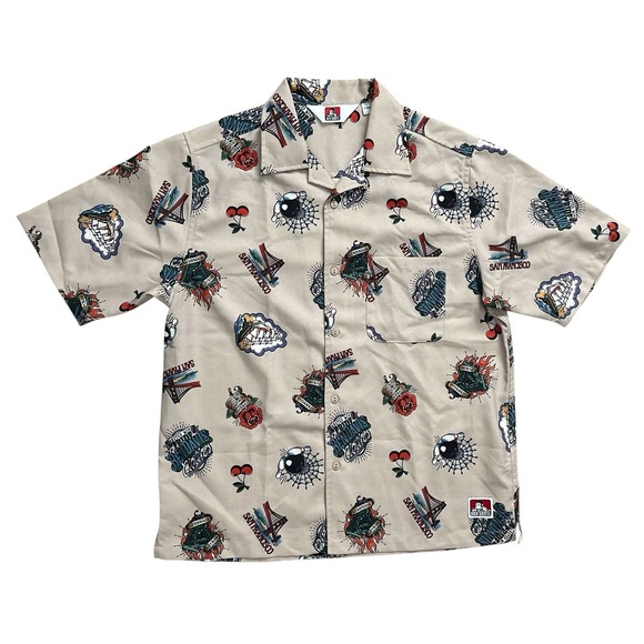 Ben Davies Other - Rare Ben Davies Tattoo Print Inked Button San Francisco Beige Shirt Sz S Unisex